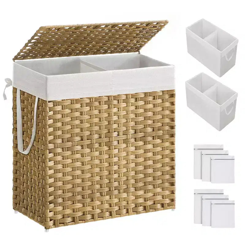 SONGMICS Laundry Hamper with Lid Clothes Hamper with 2 Removable Liner Bags & 6 Mesh Bags