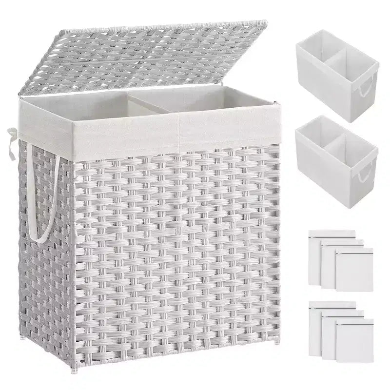 SONGMICS Laundry Hamper with Lid Clothes Hamper with 2 Removable Liner Bags & 6 Mesh Bags