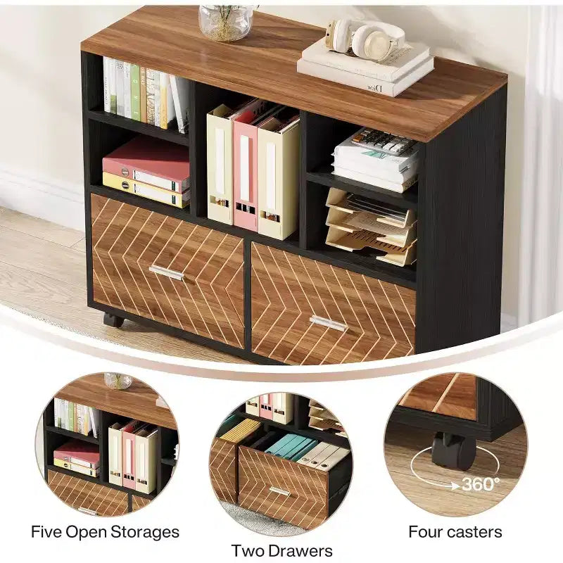Lantine 63 L-Shaped Executive Desk with Reversible File Cabinet