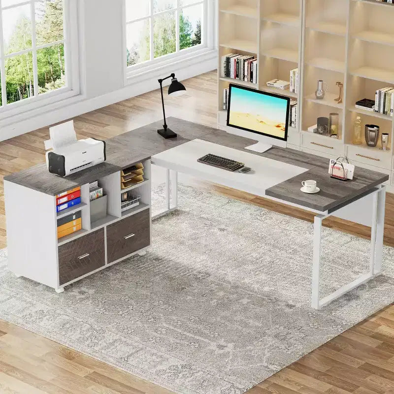 Lantine 63 L-Shaped Executive Desk with Reversible File Cabinet