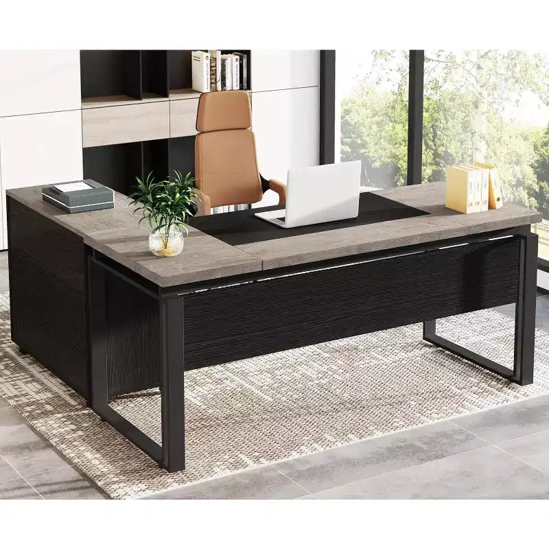 Lantine 63 L-Shaped Executive Desk with Reversible File Cabinet