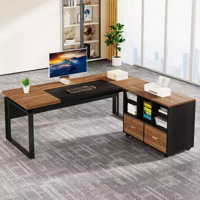 Lantine 63 L-Shaped Executive Desk with Reversible File Cabinet