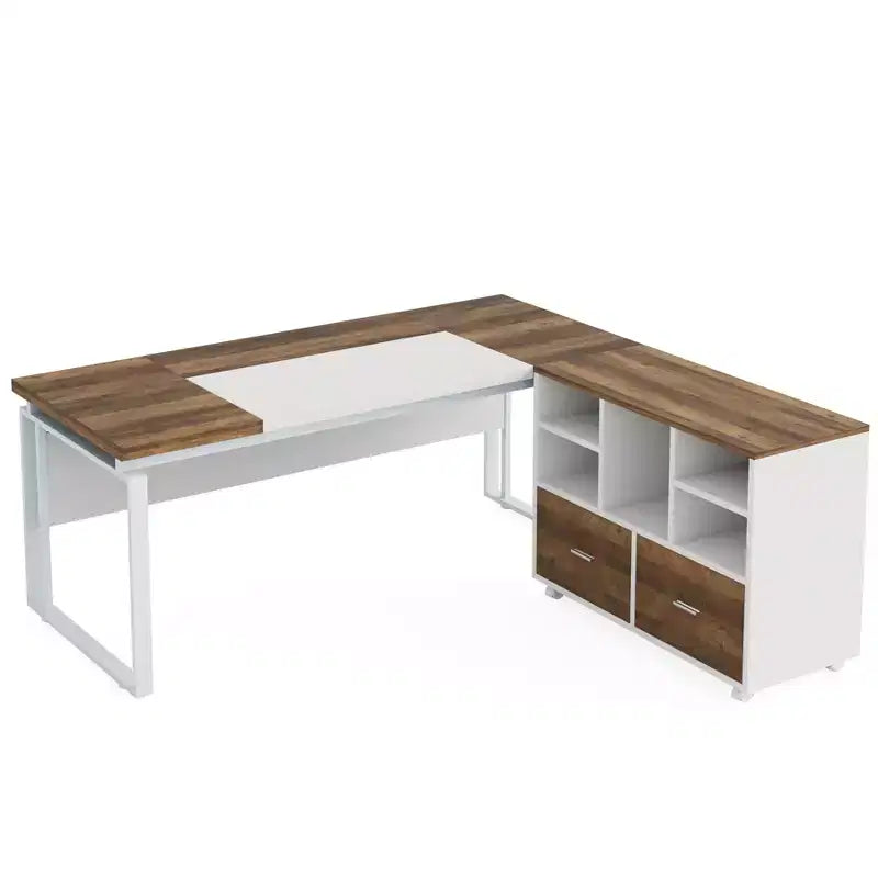 Lantine 63 L-Shaped Executive Desk with Reversible File Cabinet