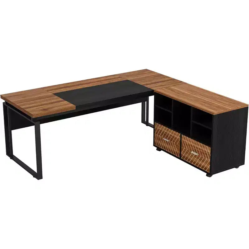 Lantine 63 L-Shaped Executive Desk with Reversible File Cabinet