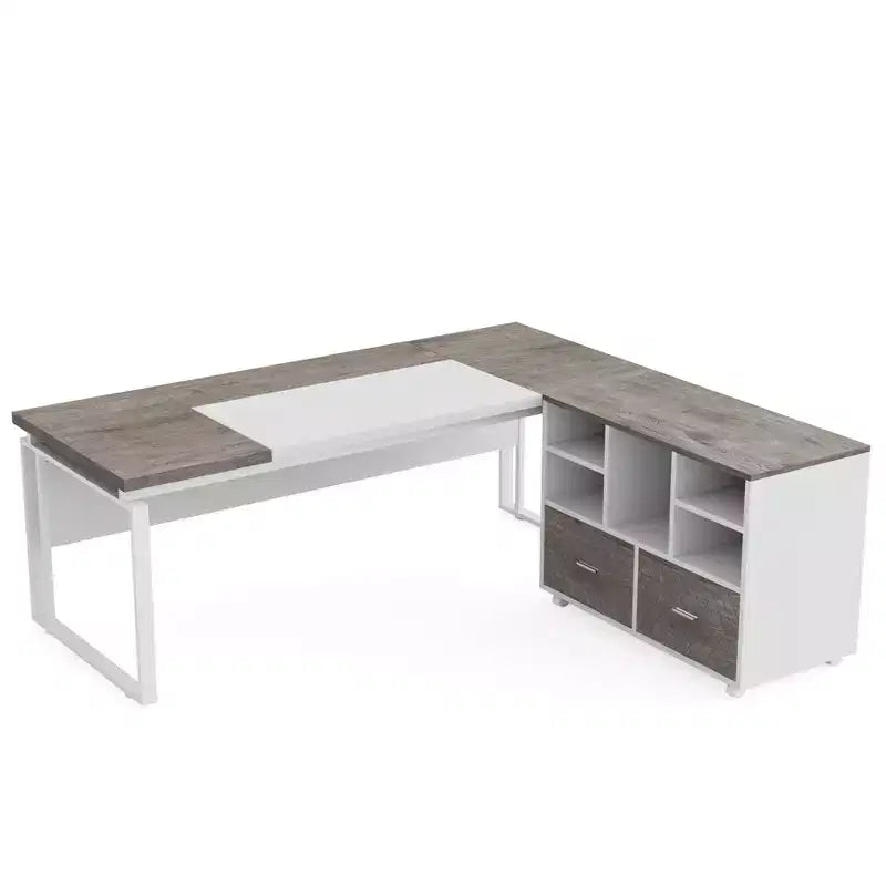 Lantine 63 L-Shaped Executive Desk with Reversible File Cabinet