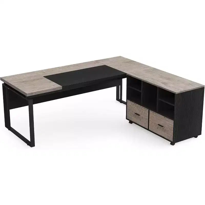 Lantine 63 L-Shaped Executive Desk with Reversible File Cabinet