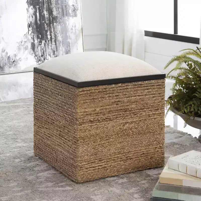 Uttermost Island Light Beige Square Storage Accent Stool