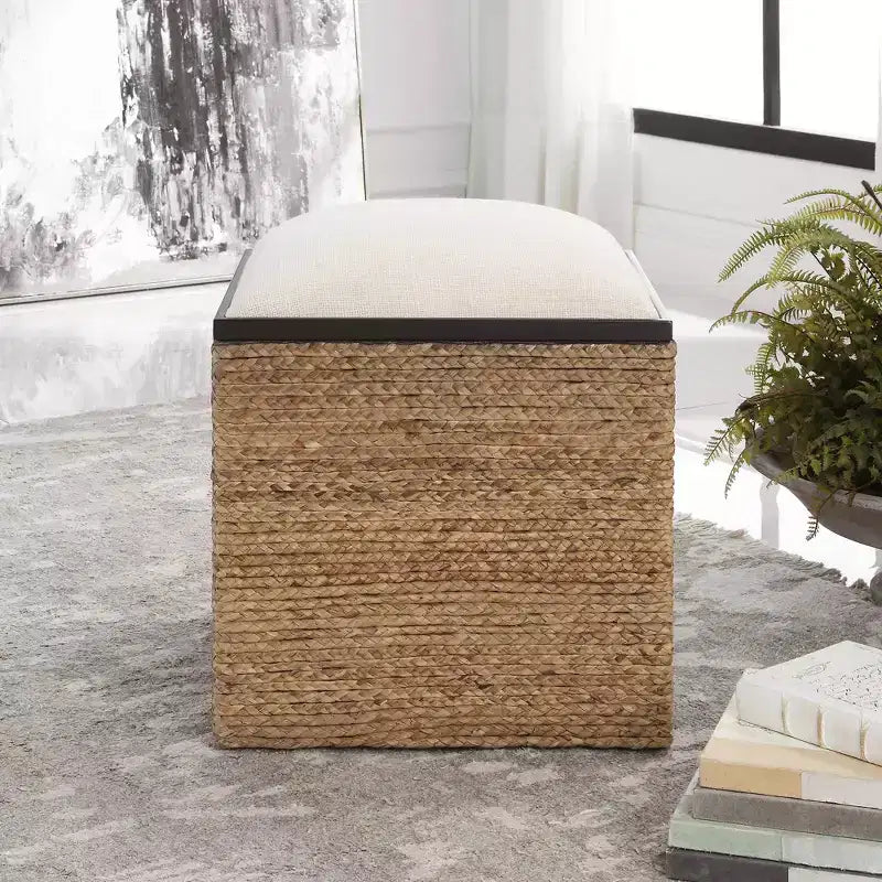 Uttermost Island Light Beige Square Storage Accent Stool