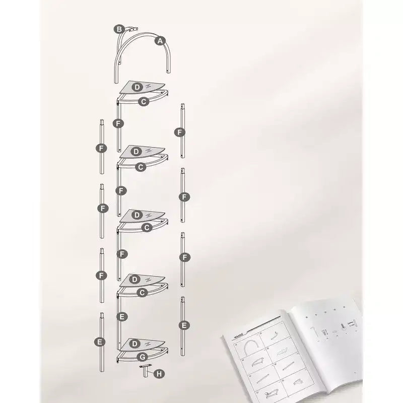 5-Tier Corner Shelf Stand, Corner Bookshelf, Bathroom Organizer, Plant Stand, Tempered Glass Metallic Gold