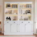 83.4H Tall Bookshelf with LED Lighting, Modern Storage Bookcase with Open Shelves and Drawers/Desks/Doors, White-ModernLuxe