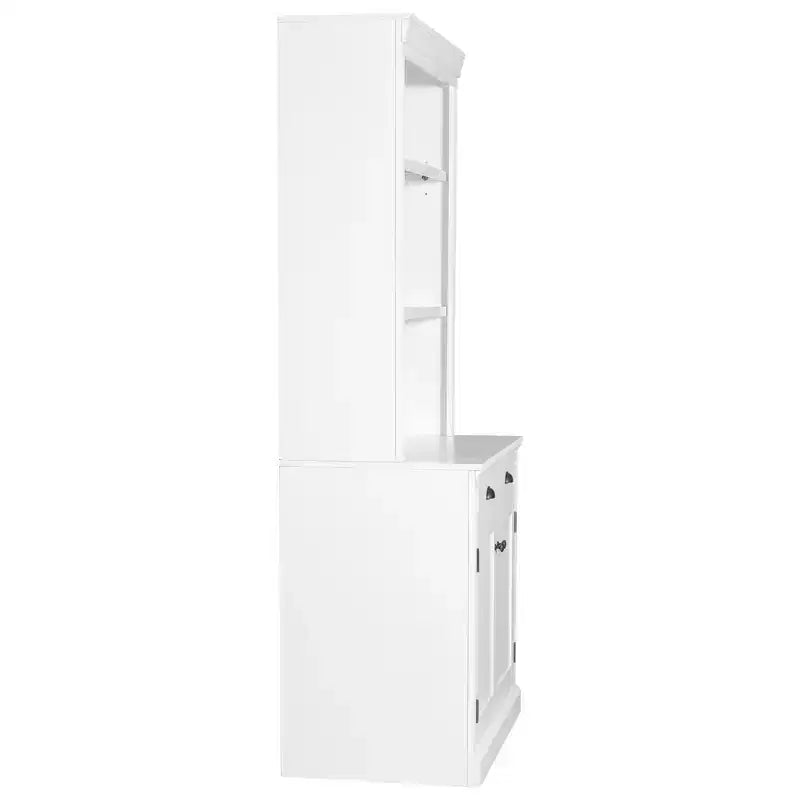83.4H Tall Bookshelf with LED Lighting, Modern Storage Bookcase with Open Shelves and Drawers/Desks/Doors, White-ModernLuxe