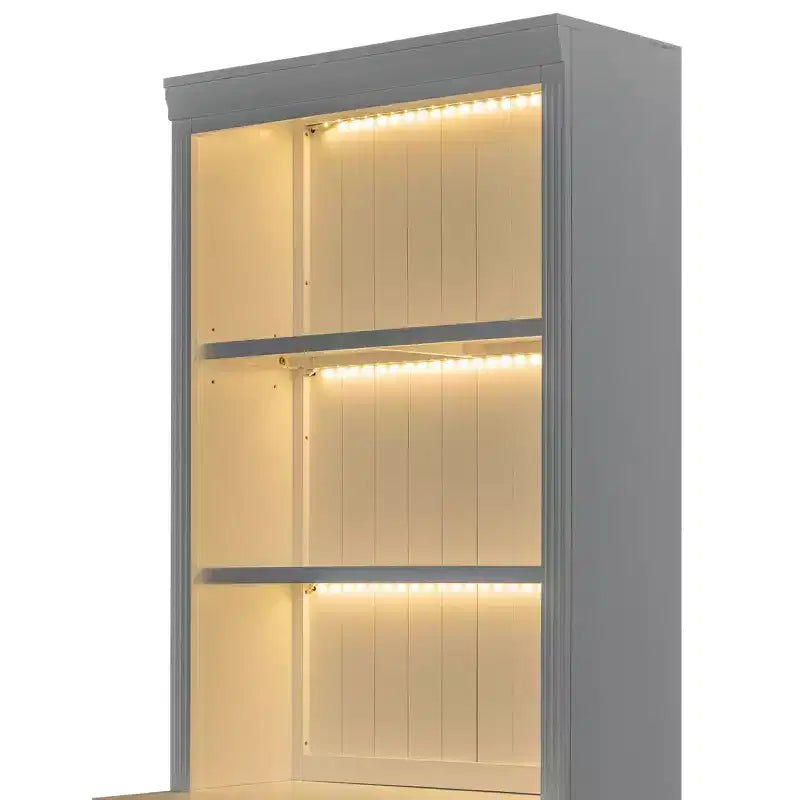 83.4H Tall Bookshelf with LED Lighting, Modern Storage Bookcase with Open Shelves and Drawers/Desks/Doors, White-ModernLuxe