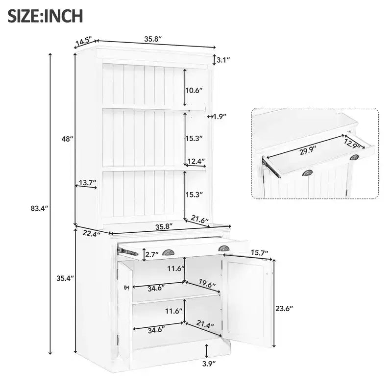 83.4H Tall Bookshelf with LED Lighting, Modern Storage Bookcase with Open Shelves and Drawers/Desks/Doors, White-ModernLuxe