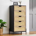 Whizmax Modern Rattan 5 Drawers Dresser, Double Dresser for Bedroom, Chest of Drawers Closet Organizers for Bedroom Living Room Hallway Office
