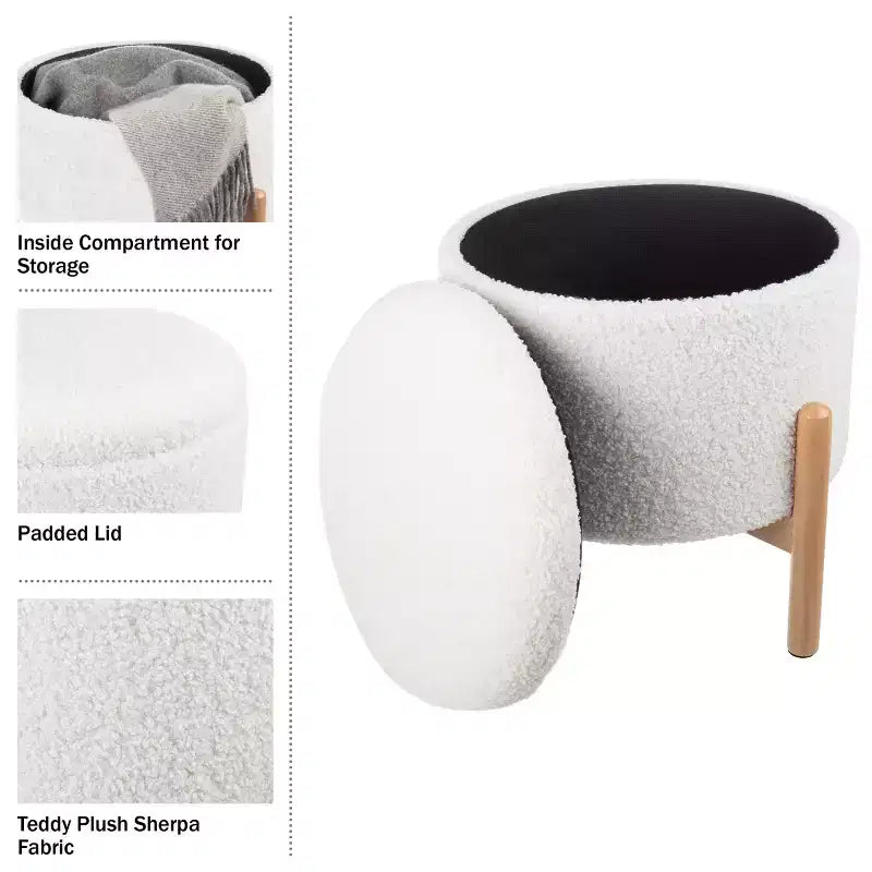Lavish Home Round Ottoman with Removable Top for Storage