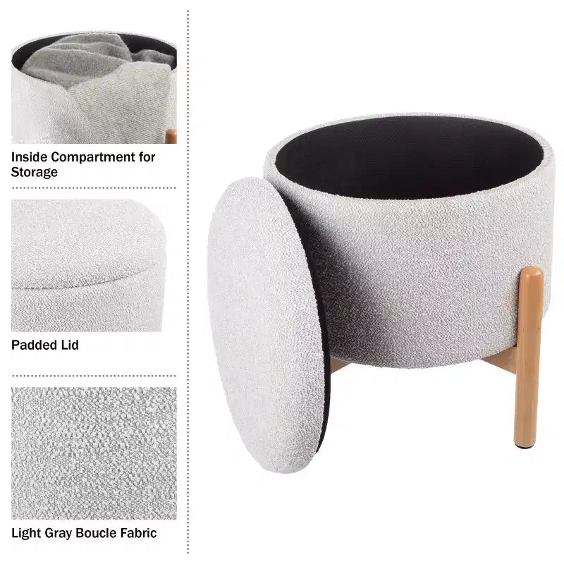Lavish Home Round Ottoman with Removable Top for Storage