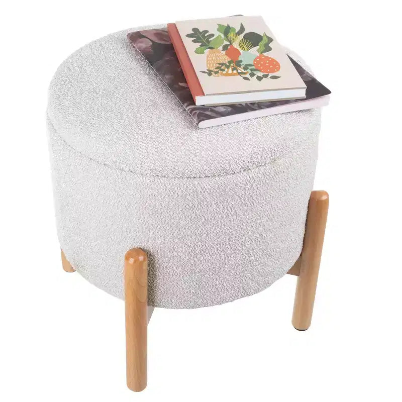 Lavish Home Round Ottoman with Removable Top for Storage