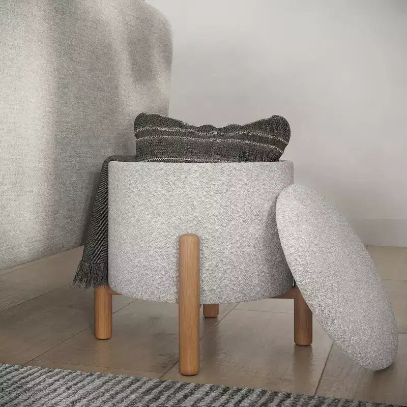 Lavish Home Round Ottoman with Removable Top for Storage