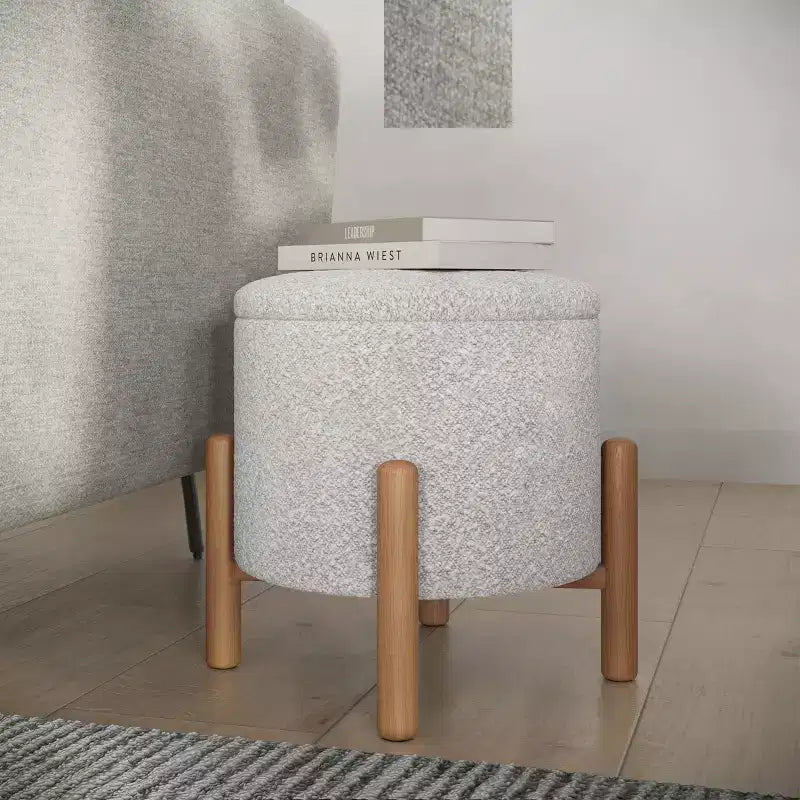 Lavish Home Round Ottoman with Removable Top for Storage