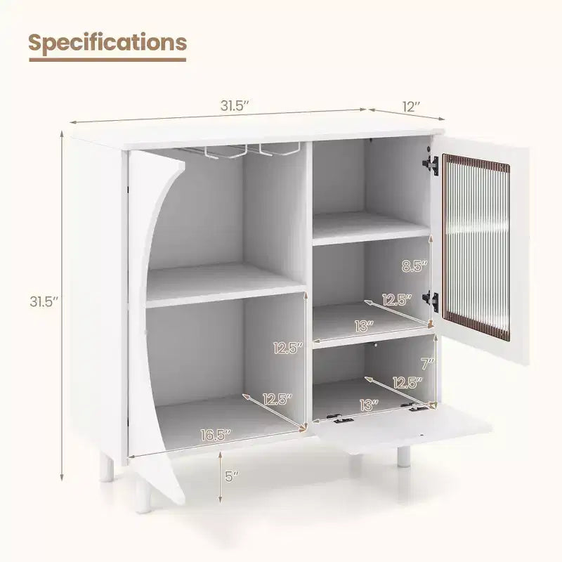 Costway Kitchen Sideboard Wooden Buffet Cabinet with Glass Holder & Tempered Glass Doors