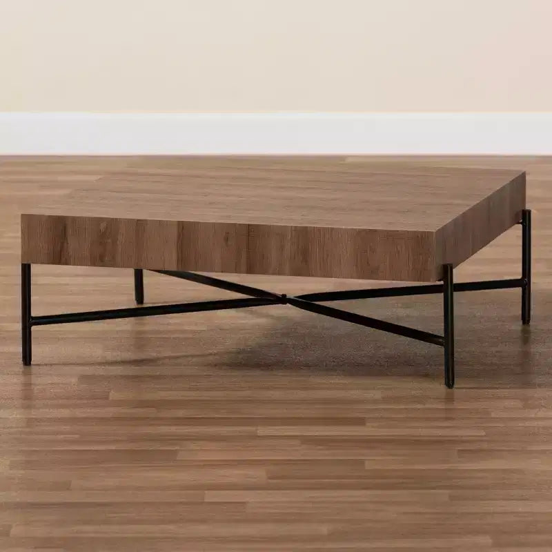 Baxton Studio Savion Modern Industrial Walnut Brown Finished Wood and Black Metal Coffee Table
