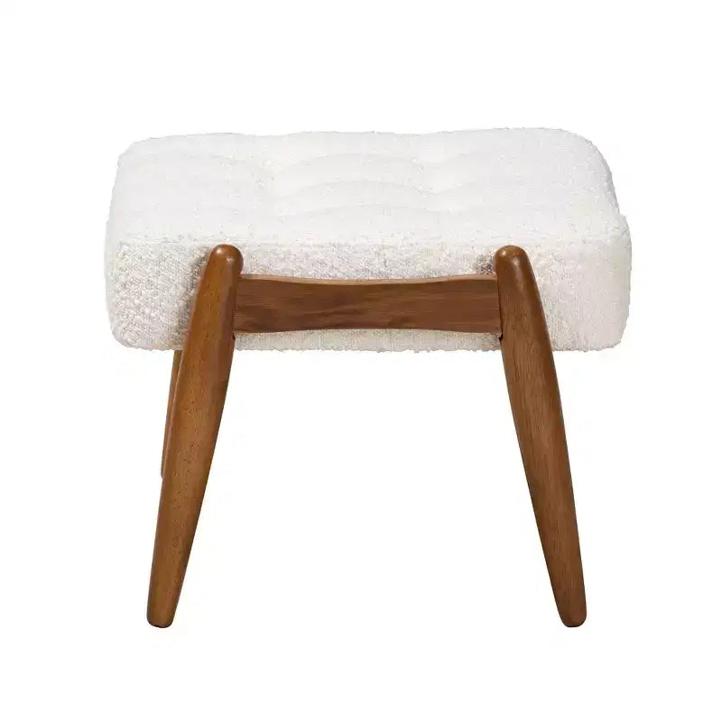 Baxton Studio Jeanine Japandi Cream Boucle Fabric and Walnut Brown Finished Rubberwood Ottoman Footstool