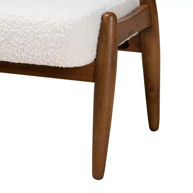 Baxton Studio Jeanine Japandi Cream Boucle Fabric and Walnut Brown Finished Rubberwood Ottoman Footstool