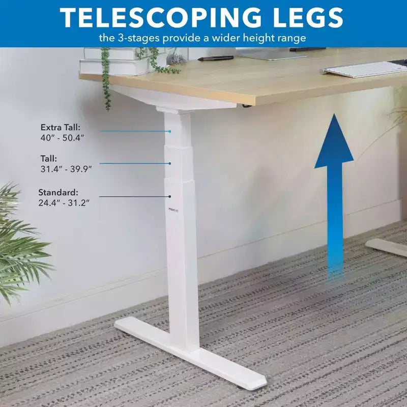 Mount-It! Electric Standing Desk Frame with Dual Motors and Digital Screen Control Panel, White