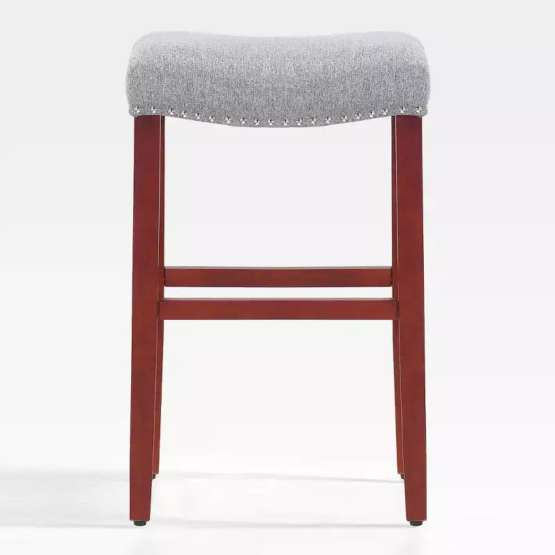 WestinTrends 29 Upholstered Backless Saddle Seat Bar Stool, Cherry/Gray