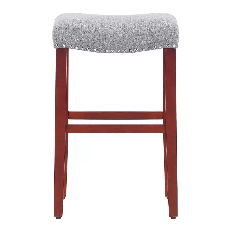WestinTrends 29 Upholstered Backless Saddle Seat Bar Stool, Cherry/Gray
