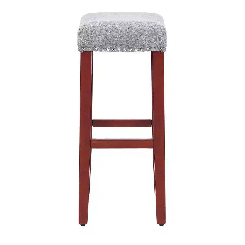 WestinTrends 29 Upholstered Backless Saddle Seat Bar Stool, Cherry/Gray