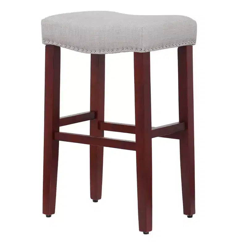 WestinTrends 29 Upholstered Backless Saddle Seat Bar Stool, Cherry/Gray