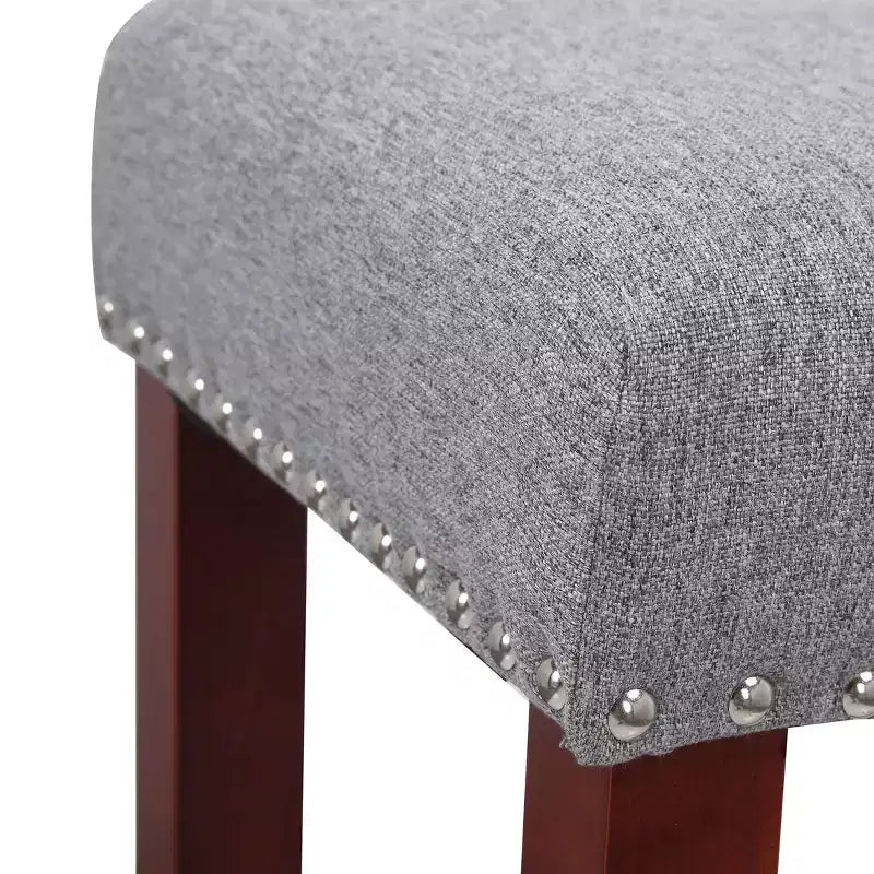 WestinTrends 29 Upholstered Backless Saddle Seat Bar Stool, Cherry/Gray