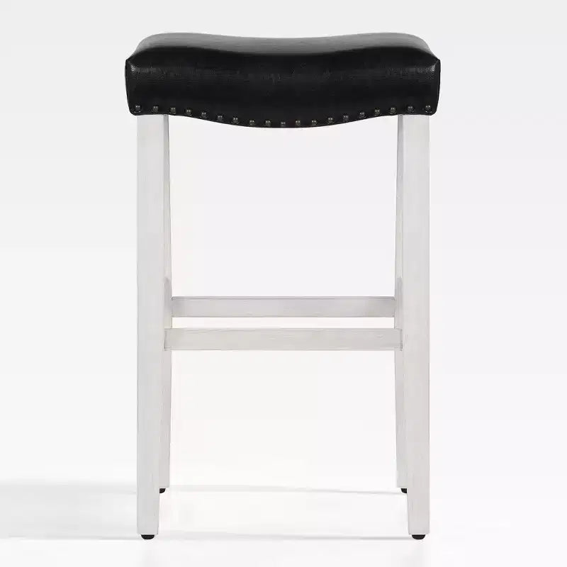 WestinTrends 29 Upholstered Saddle Seat Bar Stool, Antique White/Black