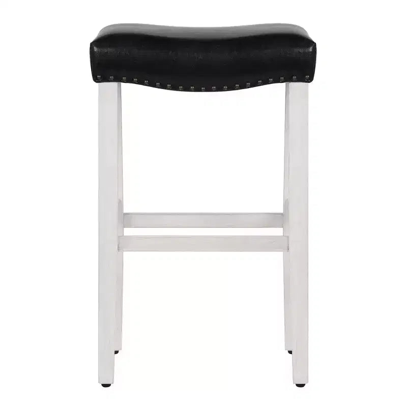 WestinTrends 29 Upholstered Saddle Seat Bar Stool, Antique White/Black