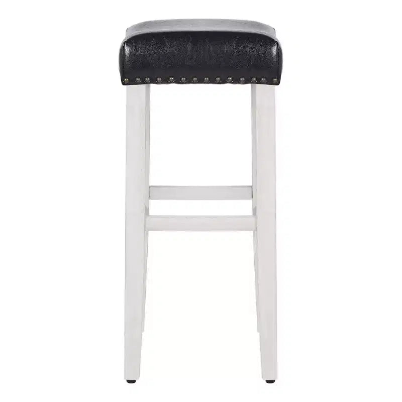 WestinTrends 29 Upholstered Saddle Seat Bar Stool, Antique White/Black