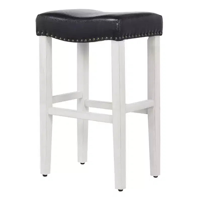 WestinTrends 29 Upholstered Saddle Seat Bar Stool, Antique White/Black