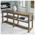 Signature Design by Ashley Cabalynn Farmhouse Sofa Table with 2 Adjustable Shelves, Light Brown