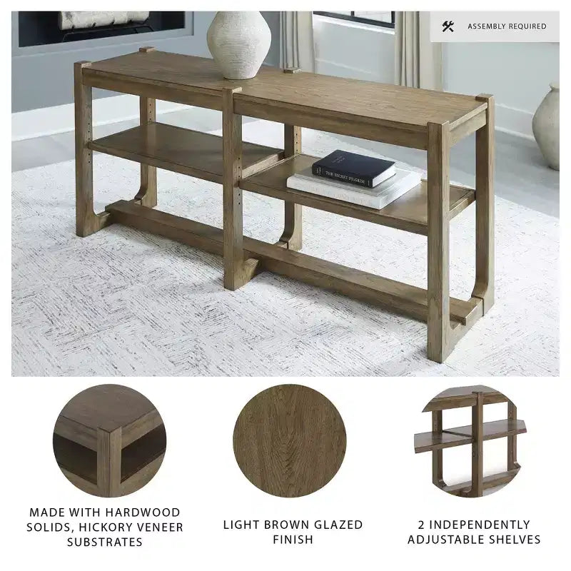 Signature Design by Ashley Cabalynn Farmhouse Sofa Table with 2 Adjustable Shelves, Light Brown