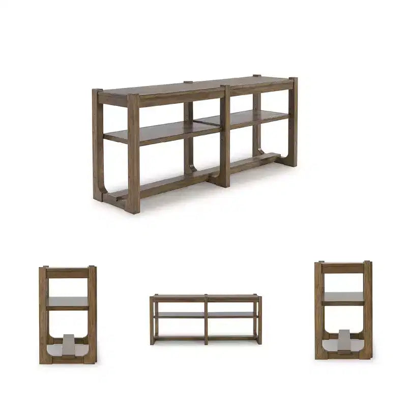 Signature Design by Ashley Cabalynn Farmhouse Sofa Table with 2 Adjustable Shelves, Light Brown