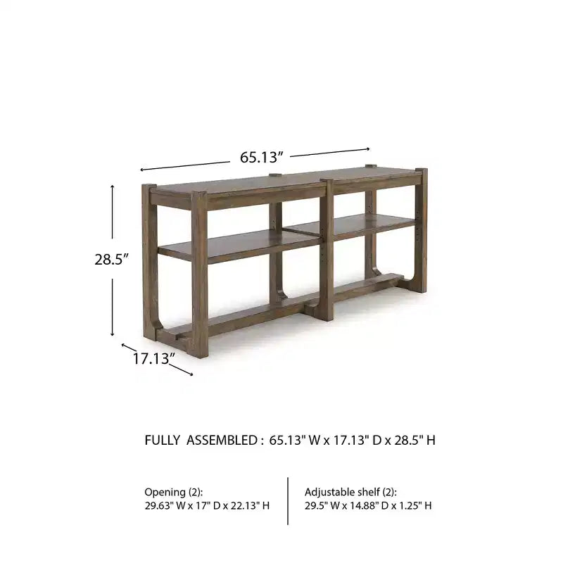 Signature Design by Ashley Cabalynn Farmhouse Sofa Table with 2 Adjustable Shelves, Light Brown