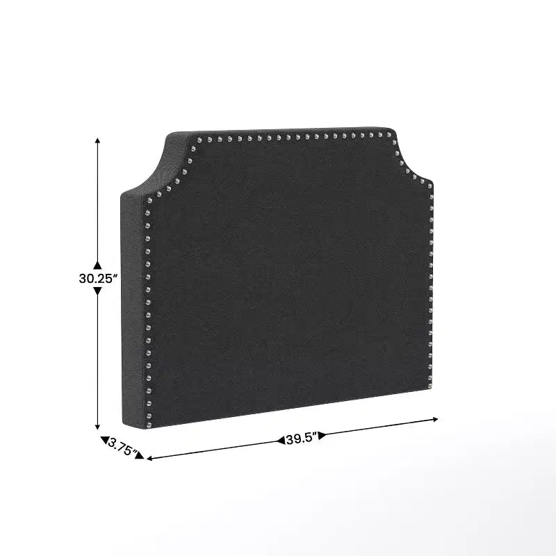 Merrick Lane Contoured Faux Leather Headboard with Studded Upholstery, Dual Hanging Options, Charging Station with 2 Outlets, USB Port, USB-C Port
