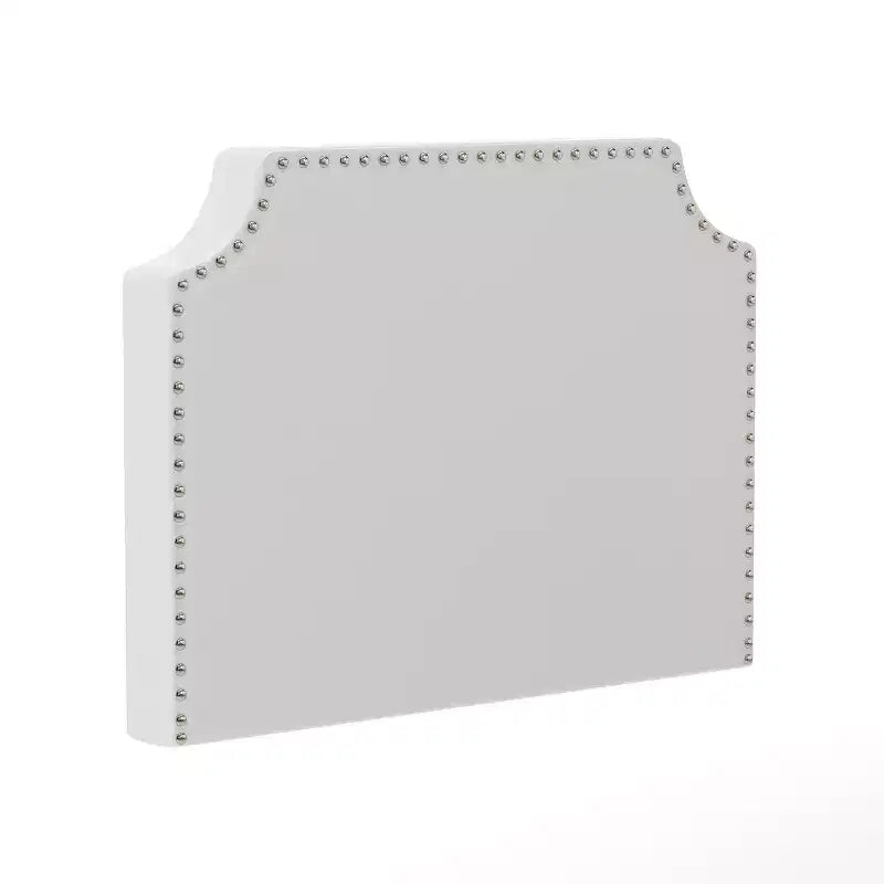 Merrick Lane Contoured Faux Leather Headboard with Studded Upholstery, Dual Hanging Options, Charging Station with 2 Outlets, USB Port, USB-C Port