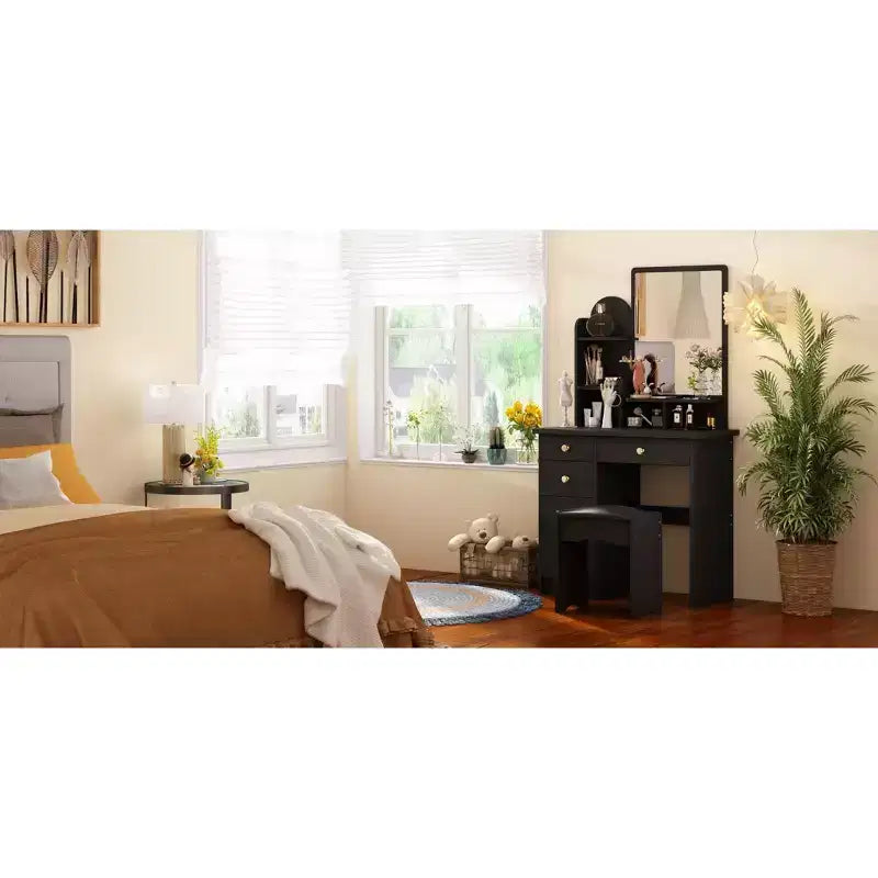 Famapy 31.5''W Dressing Desk Makeup Vanity Set with Stool and Mirror Led Light Bedroom Accent