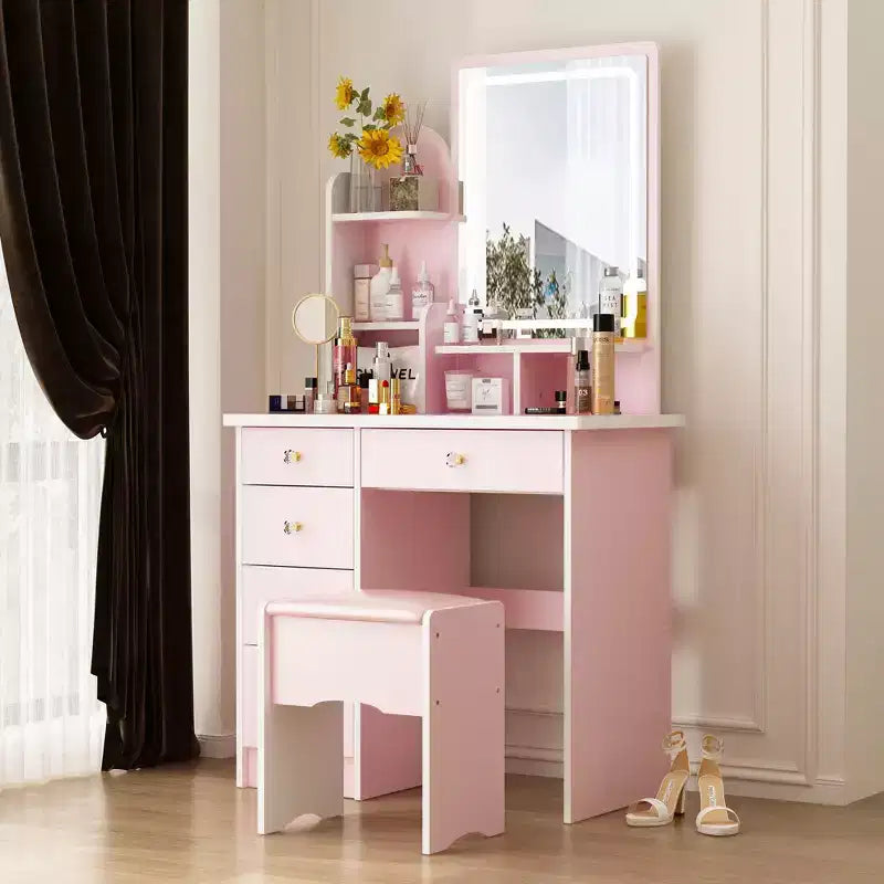 Famapy 31.5''W Dressing Desk Makeup Vanity Set with Stool and Mirror Led Light Bedroom Accent