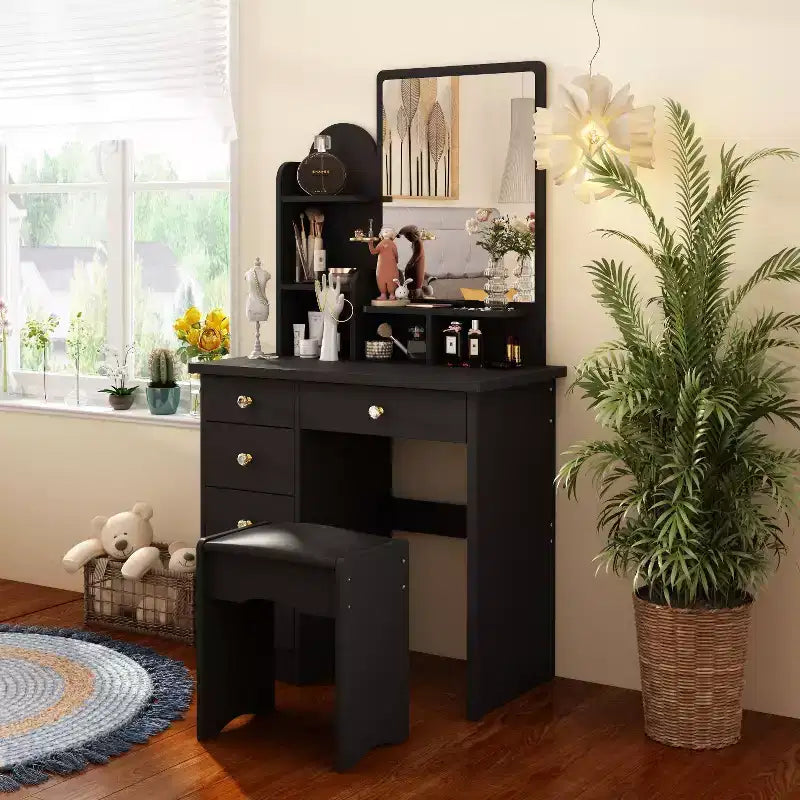 Famapy 31.5''W Dressing Desk Makeup Vanity Set with Stool and Mirror Led Light Bedroom Accent