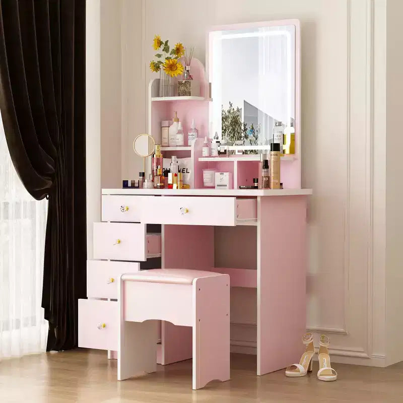 Famapy 31.5''W Dressing Desk Makeup Vanity Set with Stool and Mirror Led Light Bedroom Accent