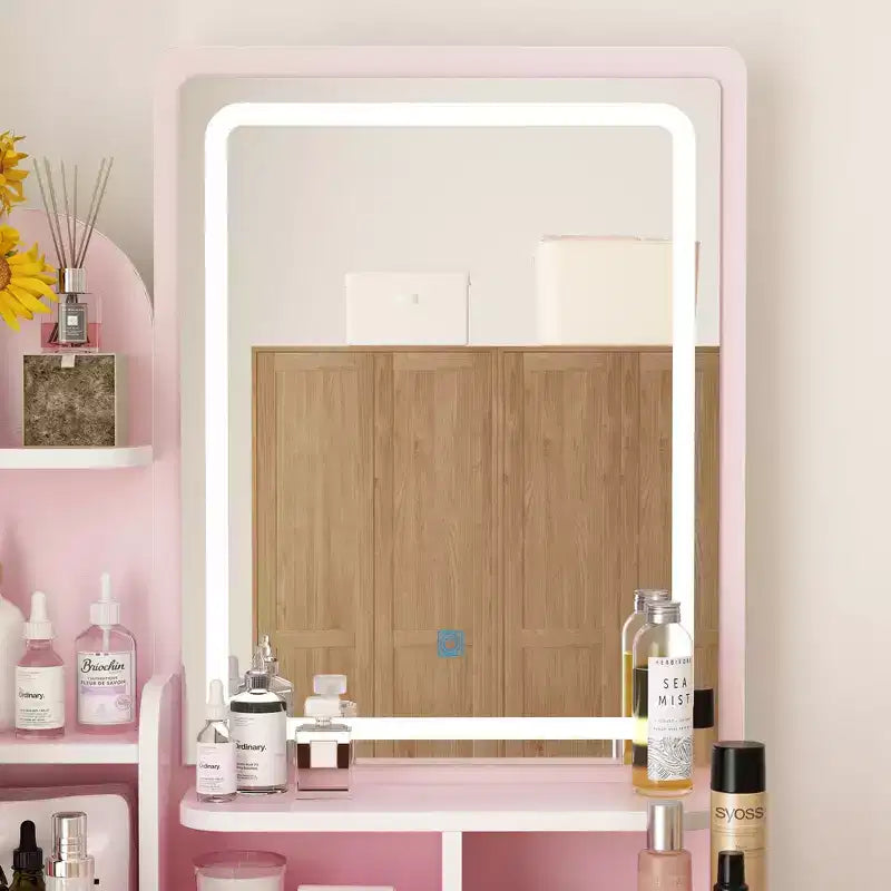 Famapy 31.5''W Dressing Desk Makeup Vanity Set with Stool and Mirror Led Light Bedroom Accent