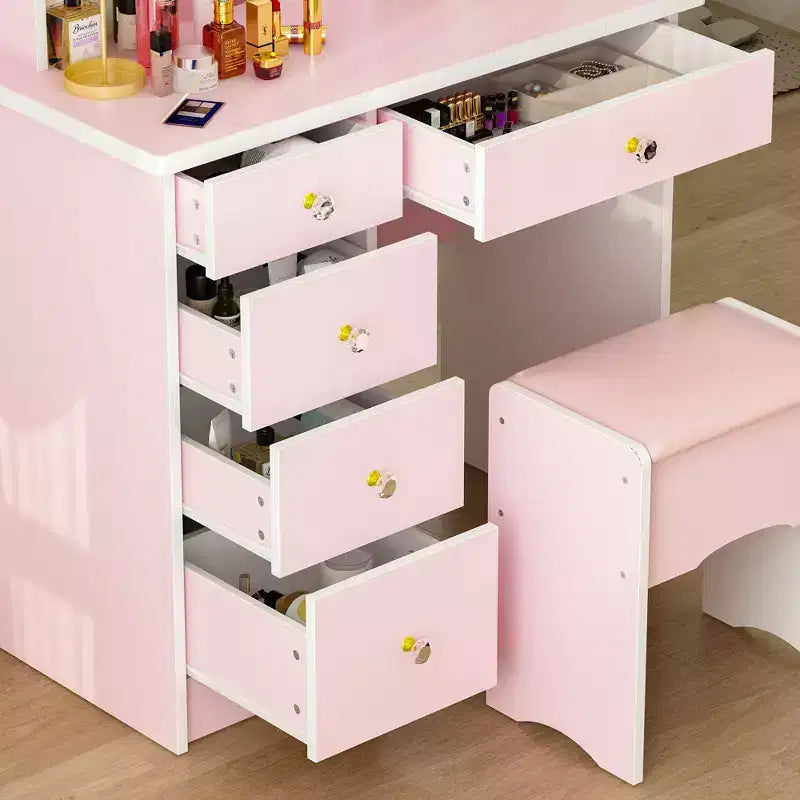 Famapy 31.5''W Dressing Desk Makeup Vanity Set with Stool and Mirror Led Light Bedroom Accent