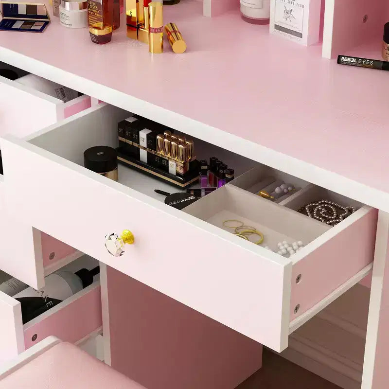 Famapy 31.5''W Dressing Desk Makeup Vanity Set with Stool and Mirror Led Light Bedroom Accent
